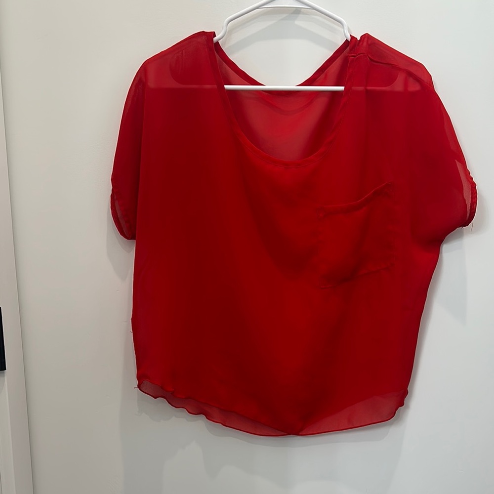 Source Unknown Red Boxy Crop Blouse Short Sleeve